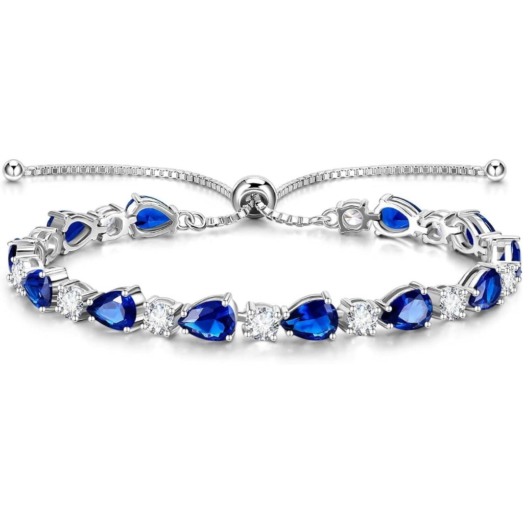 Sterling Silver Shine Of Tears Birthstone Tennis Bracelet - 09-Sapphire
